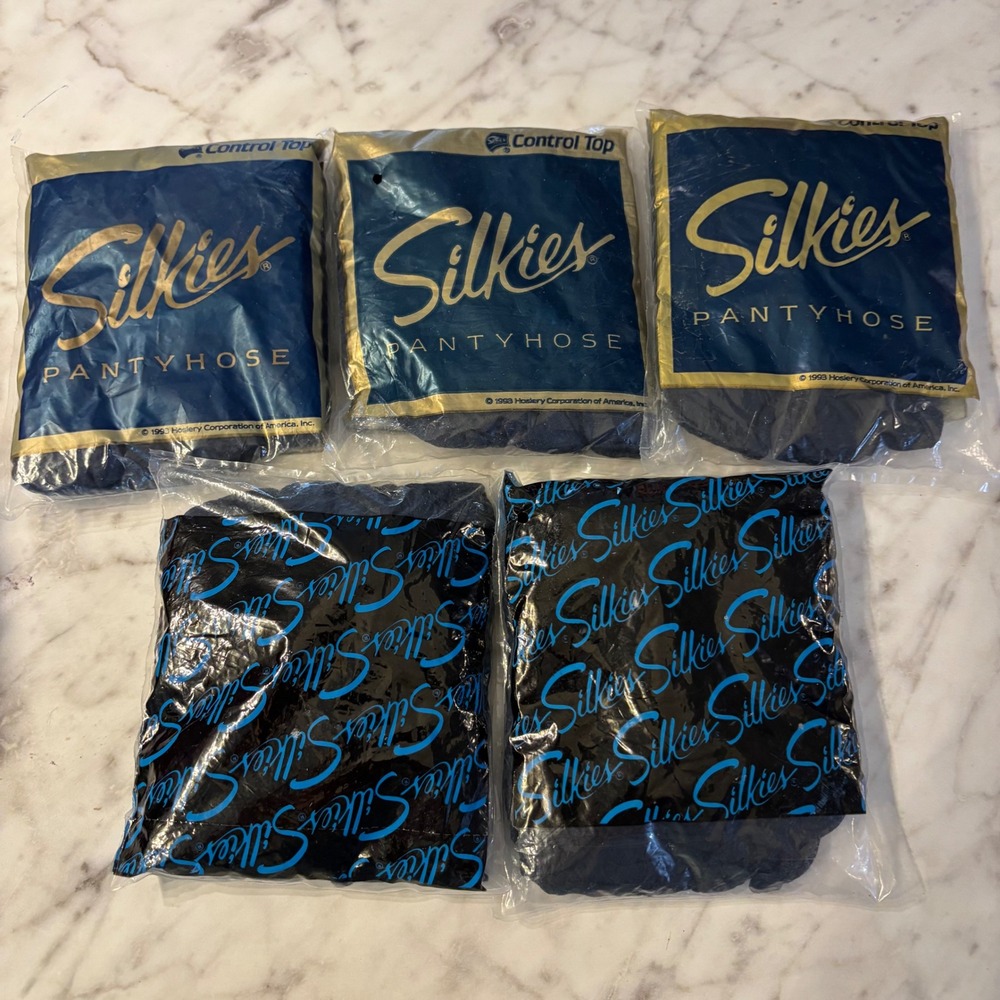 Silkies Vintage 1993 Pantyhose 5Pack NavyBlue Control Top Support Legs Large 138